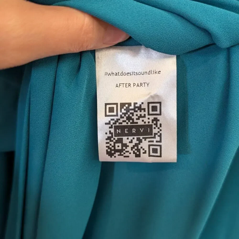 NWT Nervi Pami Teal Mini Dress with Sequin & Ostrich Feather Cuffs - Picture 8 of 12